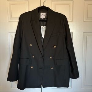 NWT Zara double breasted blazer in black, sz S